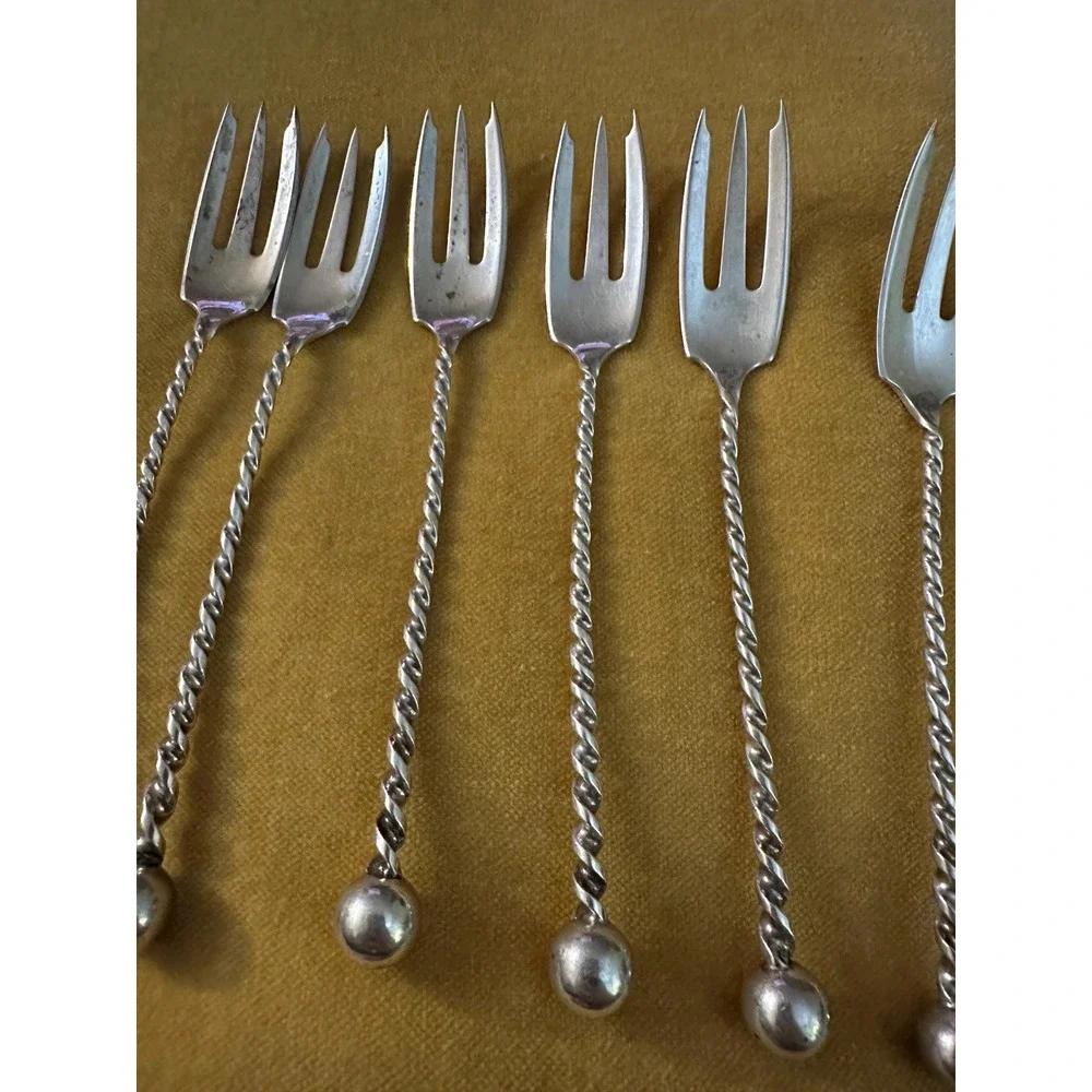 Antique Dominick & Haff‎ Twist & Ball Sterling Silver Seafood Cocktail Forks (8)